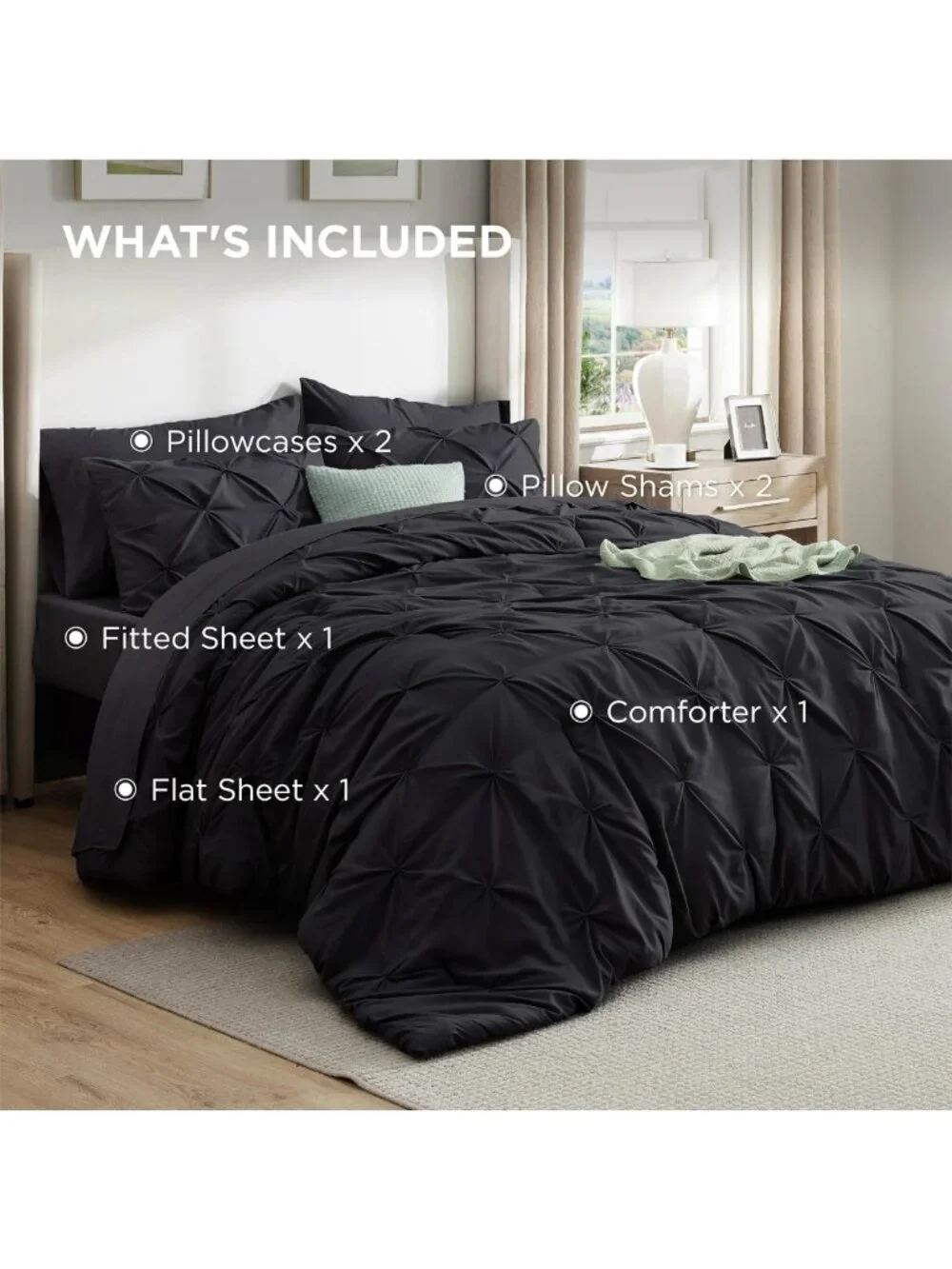 Cozy 7-Piece Full Size Comforter Set with Sheets, Black Bedding for Ultimate